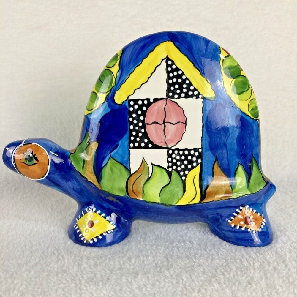 Turov Turtle‎ Figurine Hand-Painted Art Ceramic  Pottery 10.5 x 8.5 Folk Art